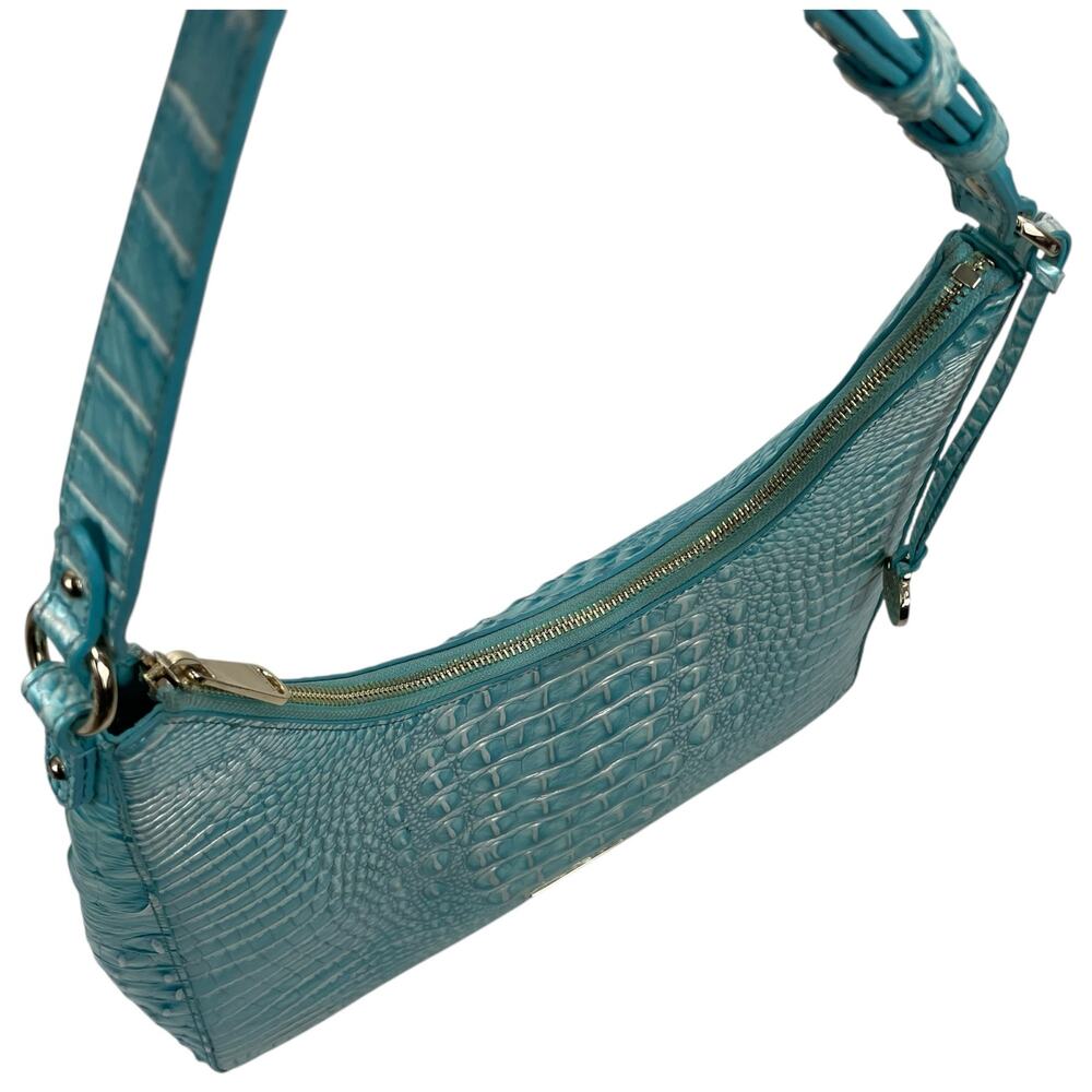 Brahmin Tabitha Melbourne Leather Shoulder Bag Aqua Blue Croc Embossed - Picture 10 of 12